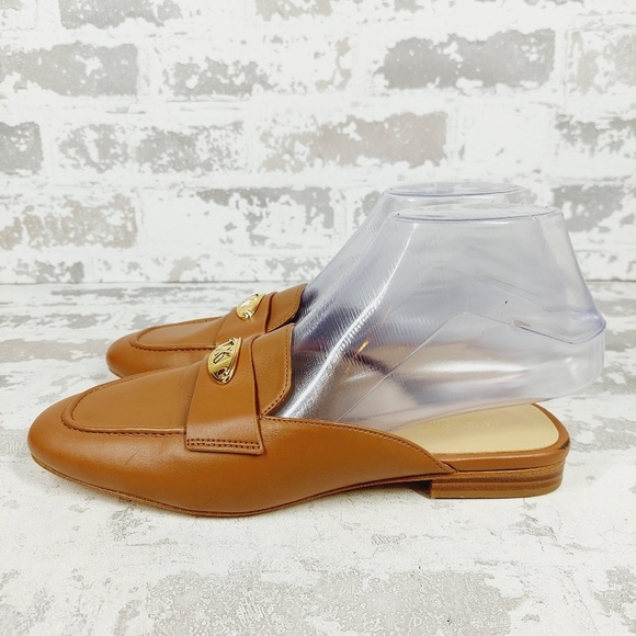 New Michael Michael Kors Ashley Tan Logo Plate Slip On Mules B448 - Picture 1 of 11